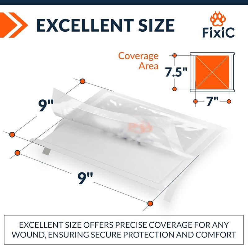 Fixic Transparent Film Dressing Waterproof - 7 PCS Set, 9 x 9 in - Transparent Dressing Waterproof to Cover Wounds - Wound Cover for Showering - Premium Medical Tape for Shower! - Image 4